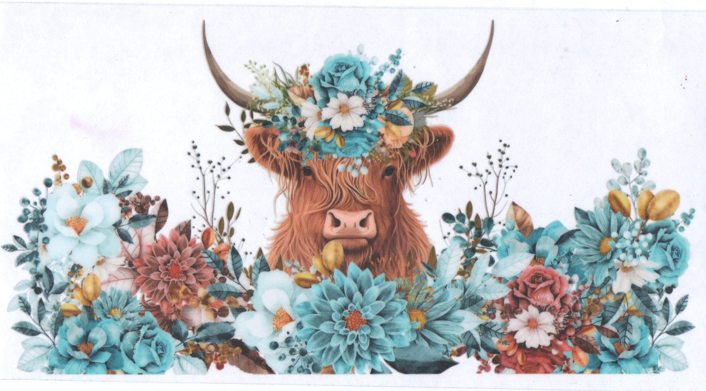Teal Flower Cow