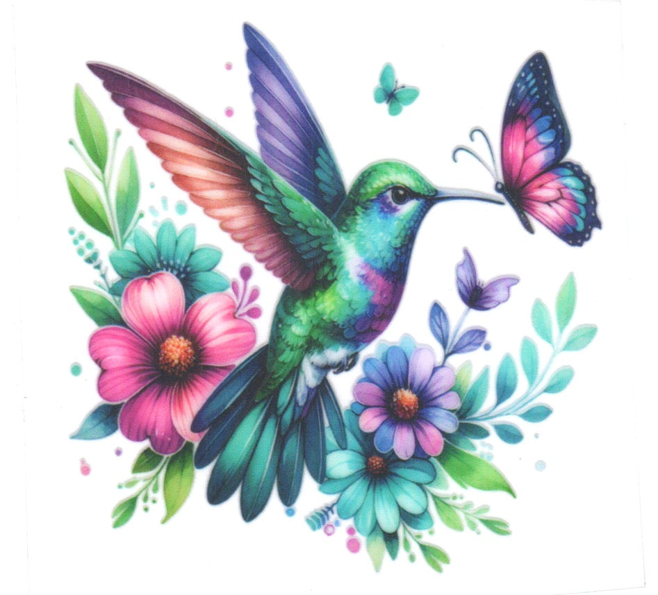 Hummingbird w/flowers Decal