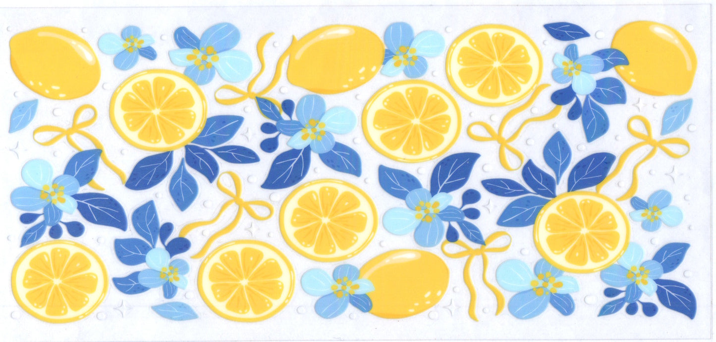 lemons blue flowers