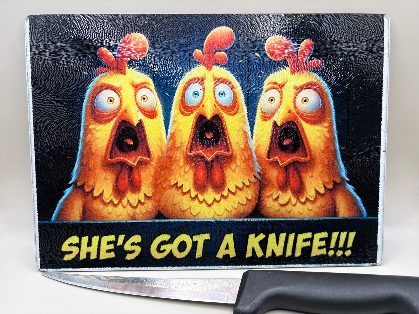 Custom 8x11 glass cutting board with full-color sublimation design