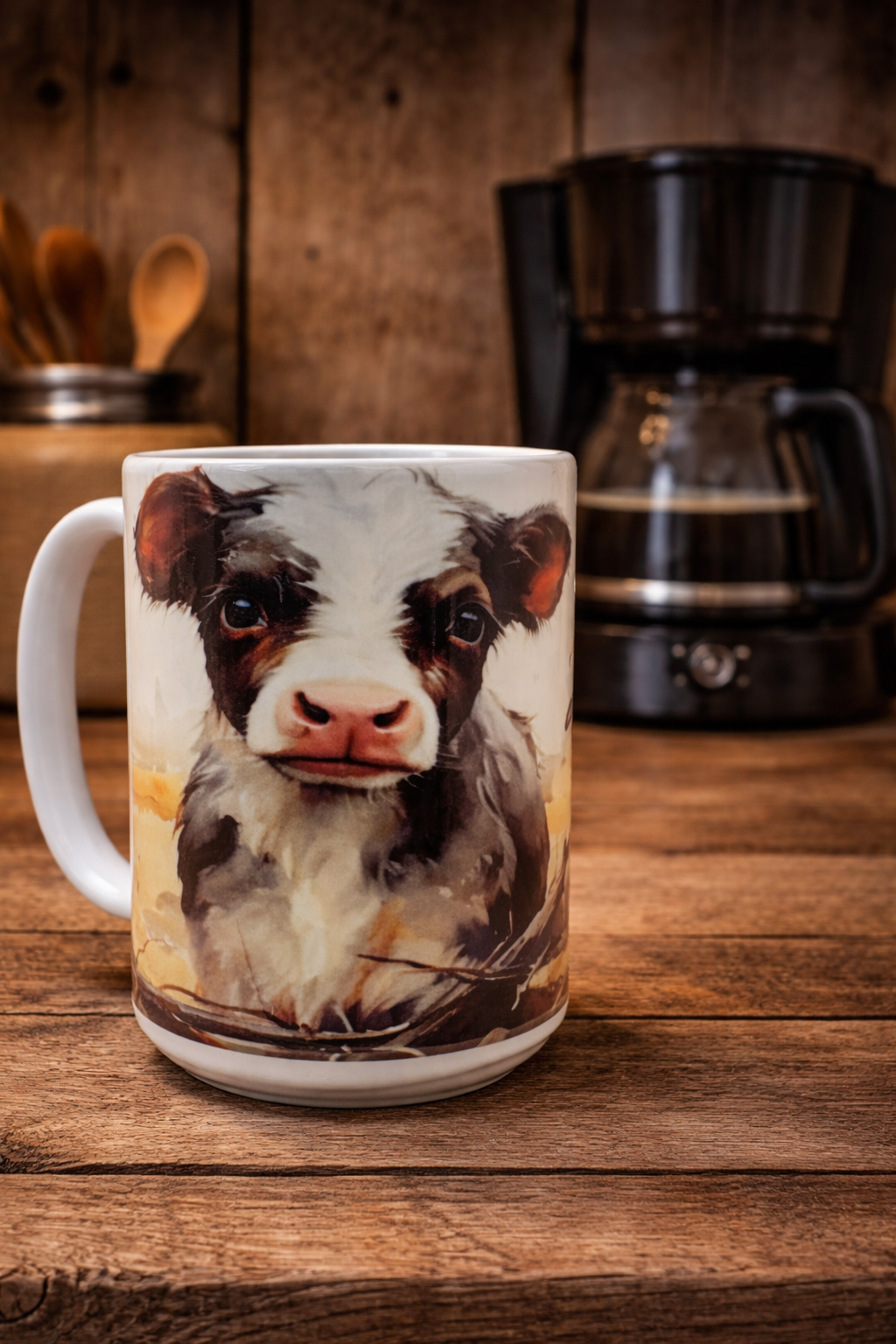 Custom 15 oz ceramic coffee mug with full-color sublimation design,