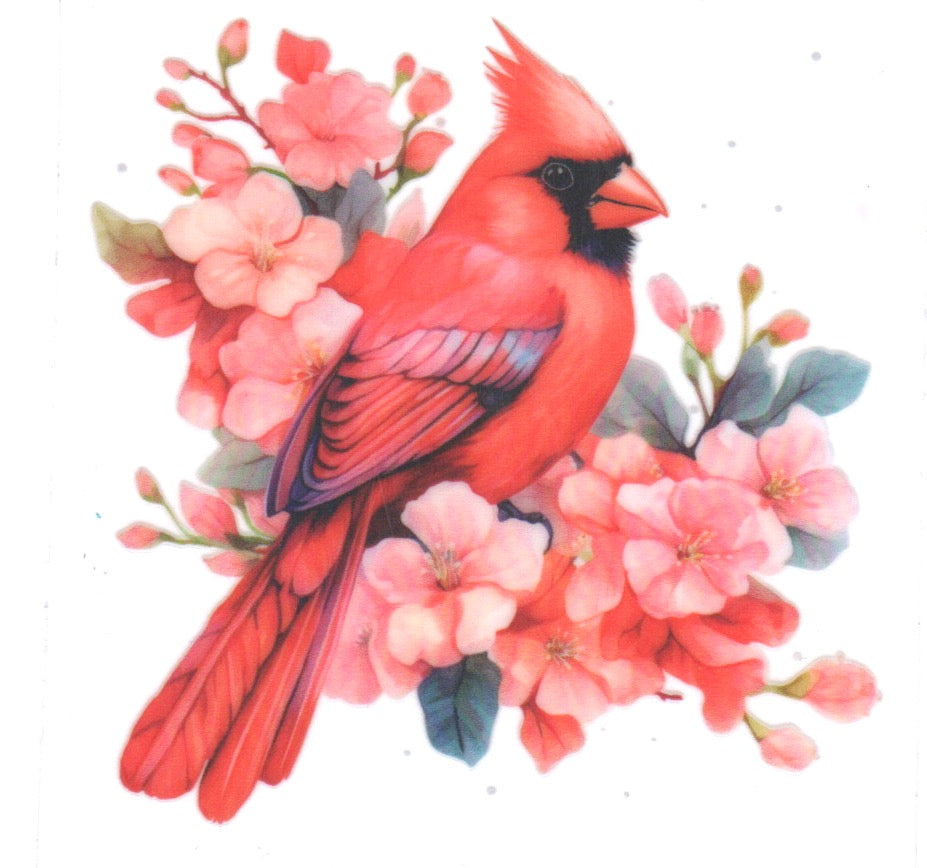 Red Bird with Flowers Decal