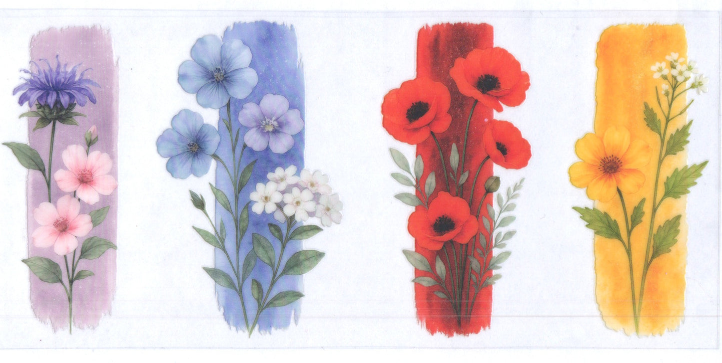 Purple, Blue, Red, Yellow Flowers