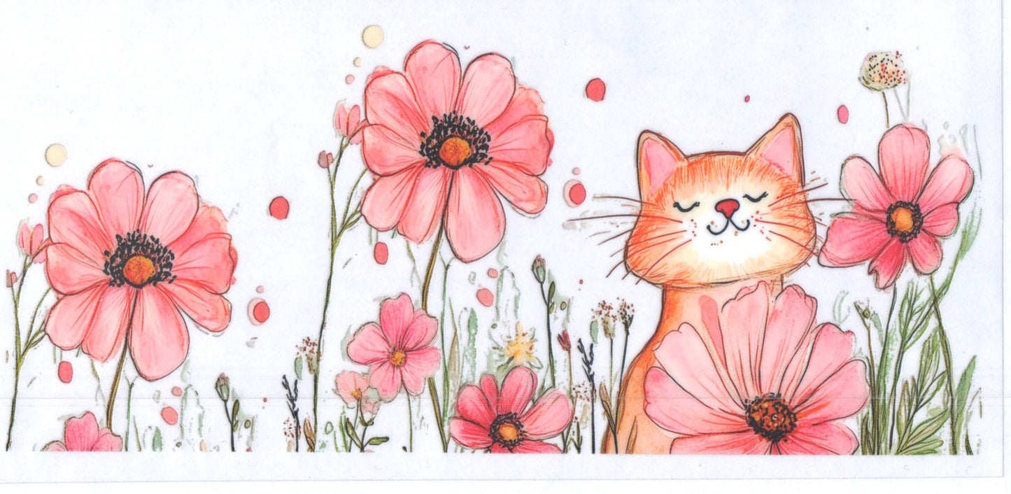 Pink Flowers W/Cat