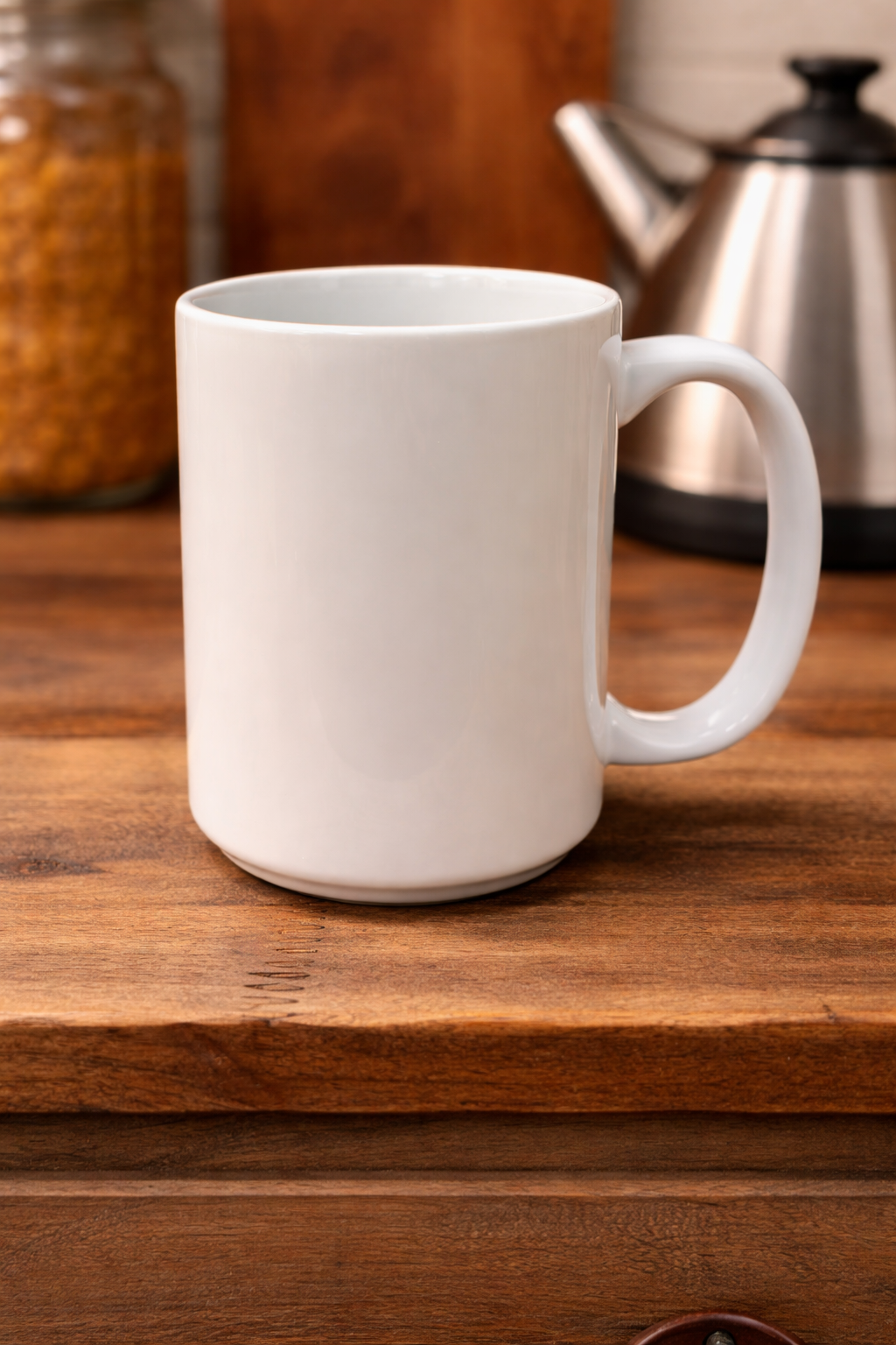 Custom 15 oz ceramic coffee mug with full-color sublimation design,