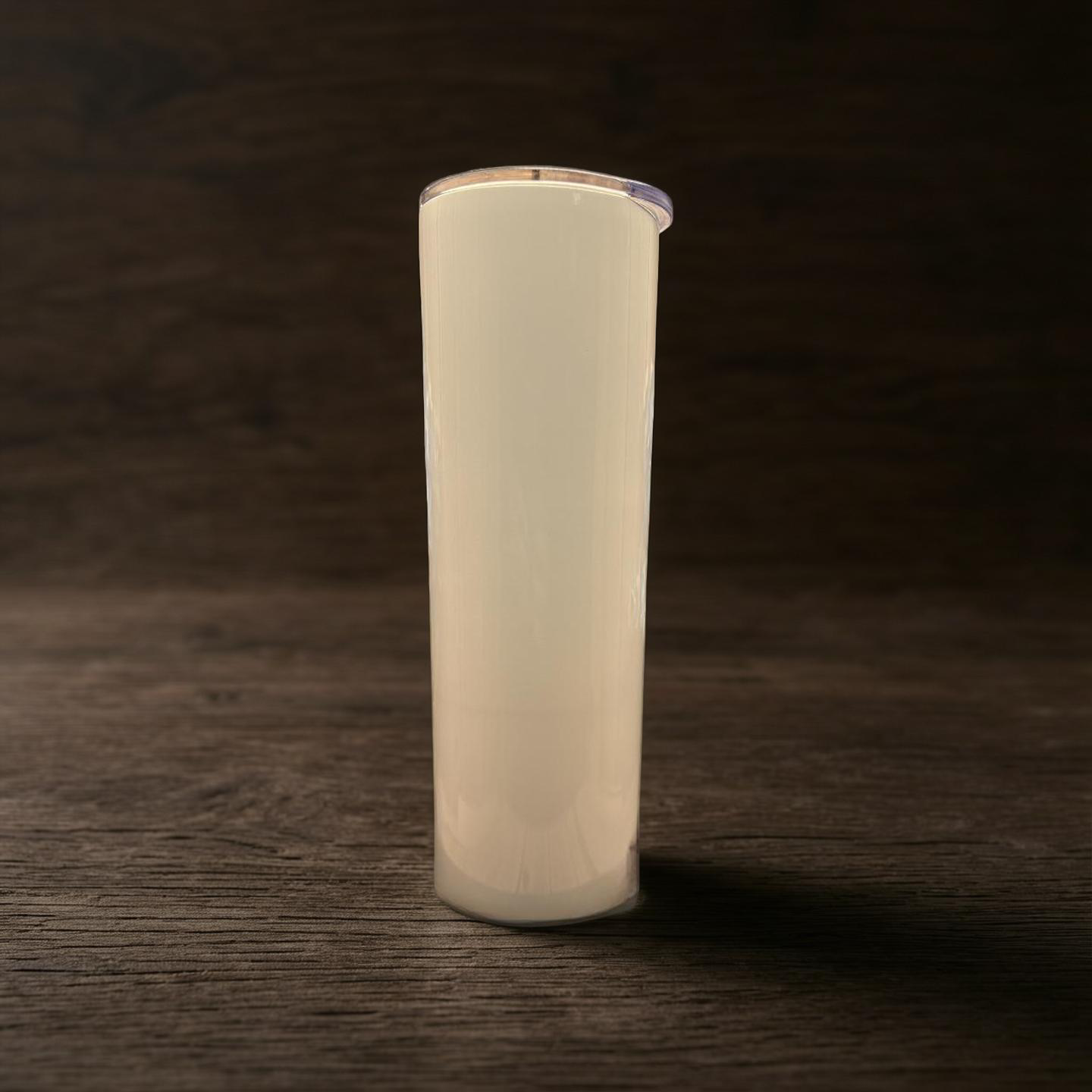 "Custom 30 oz stainless steel skinny tumbler with full-color wrap-around sublimation design,