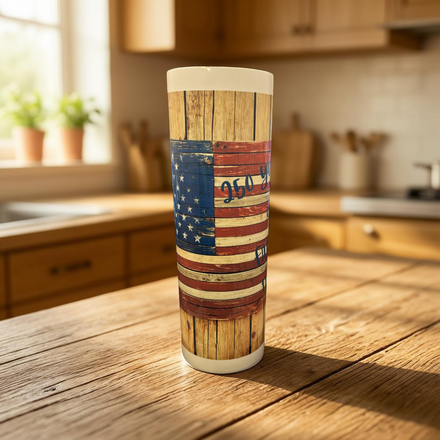 "Custom 30 oz stainless steel skinny tumbler with full-color wrap-around sublimation design,