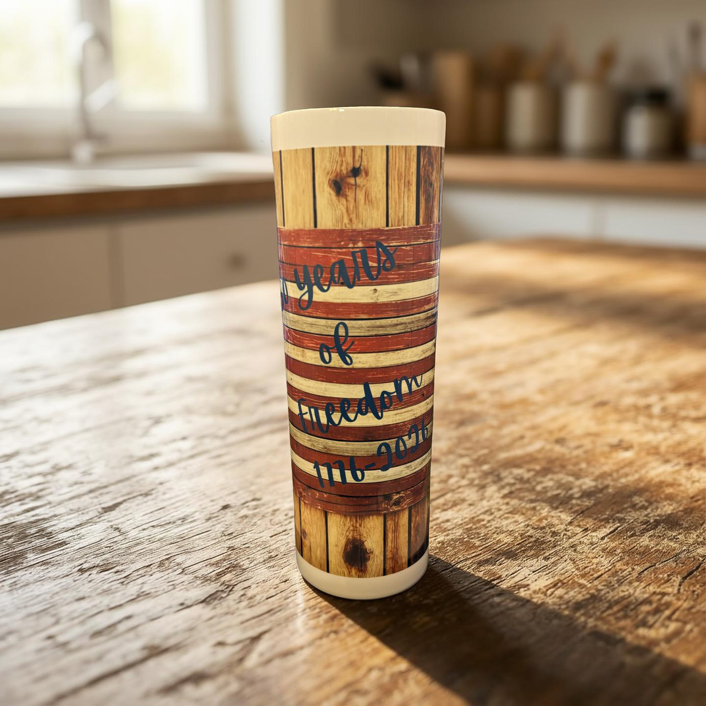 "Custom 30 oz stainless steel skinny tumbler with full-color wrap-around sublimation design,