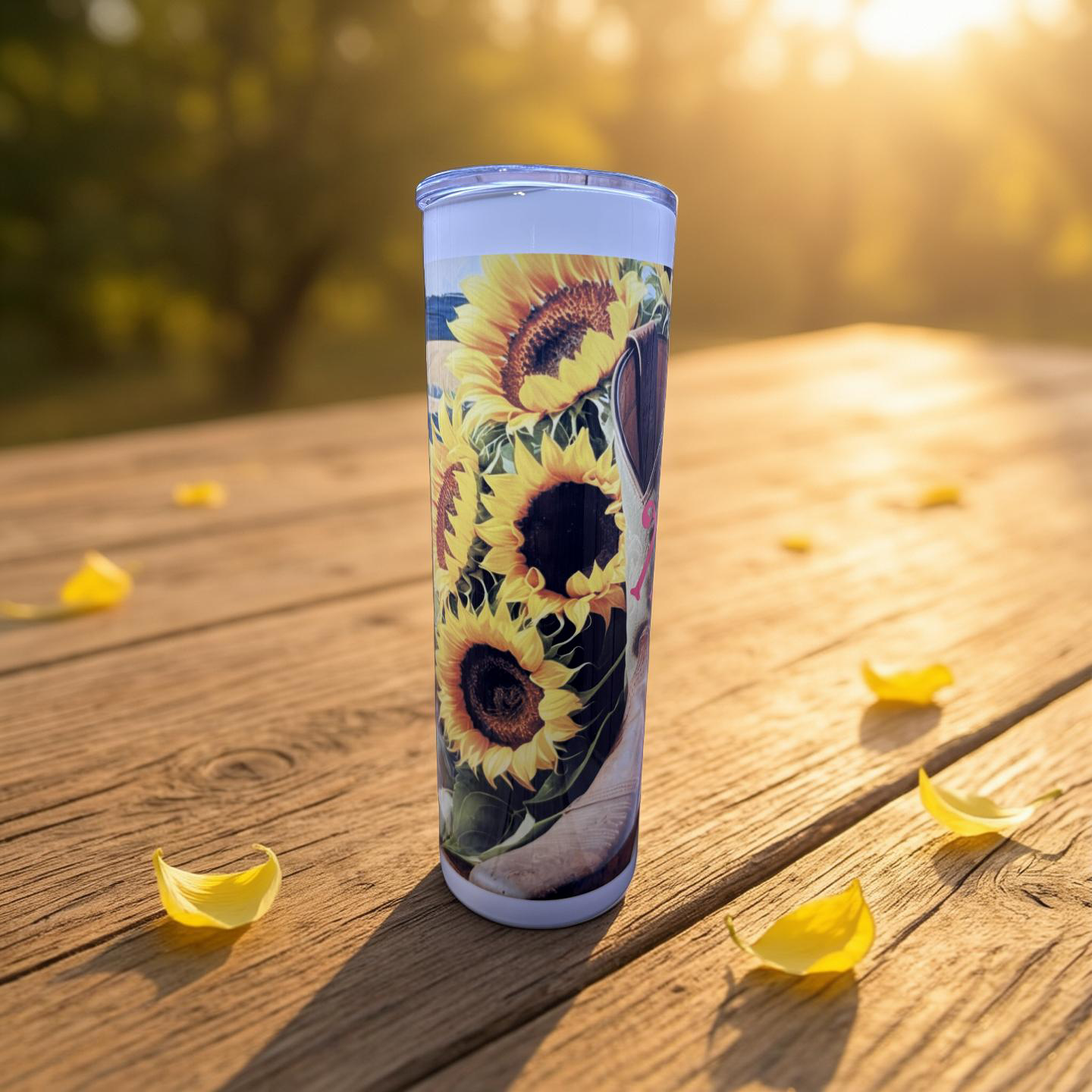 "Custom 30 oz stainless steel skinny tumbler with full-color wrap-around sublimation design,