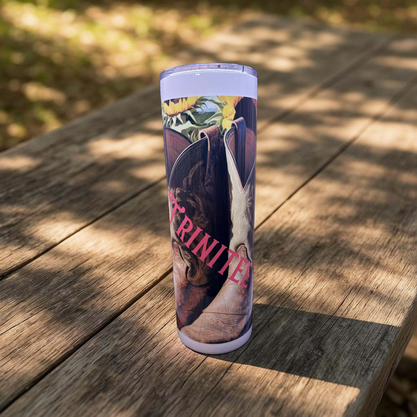 "Custom 30 oz stainless steel skinny tumbler with full-color wrap-around sublimation design,