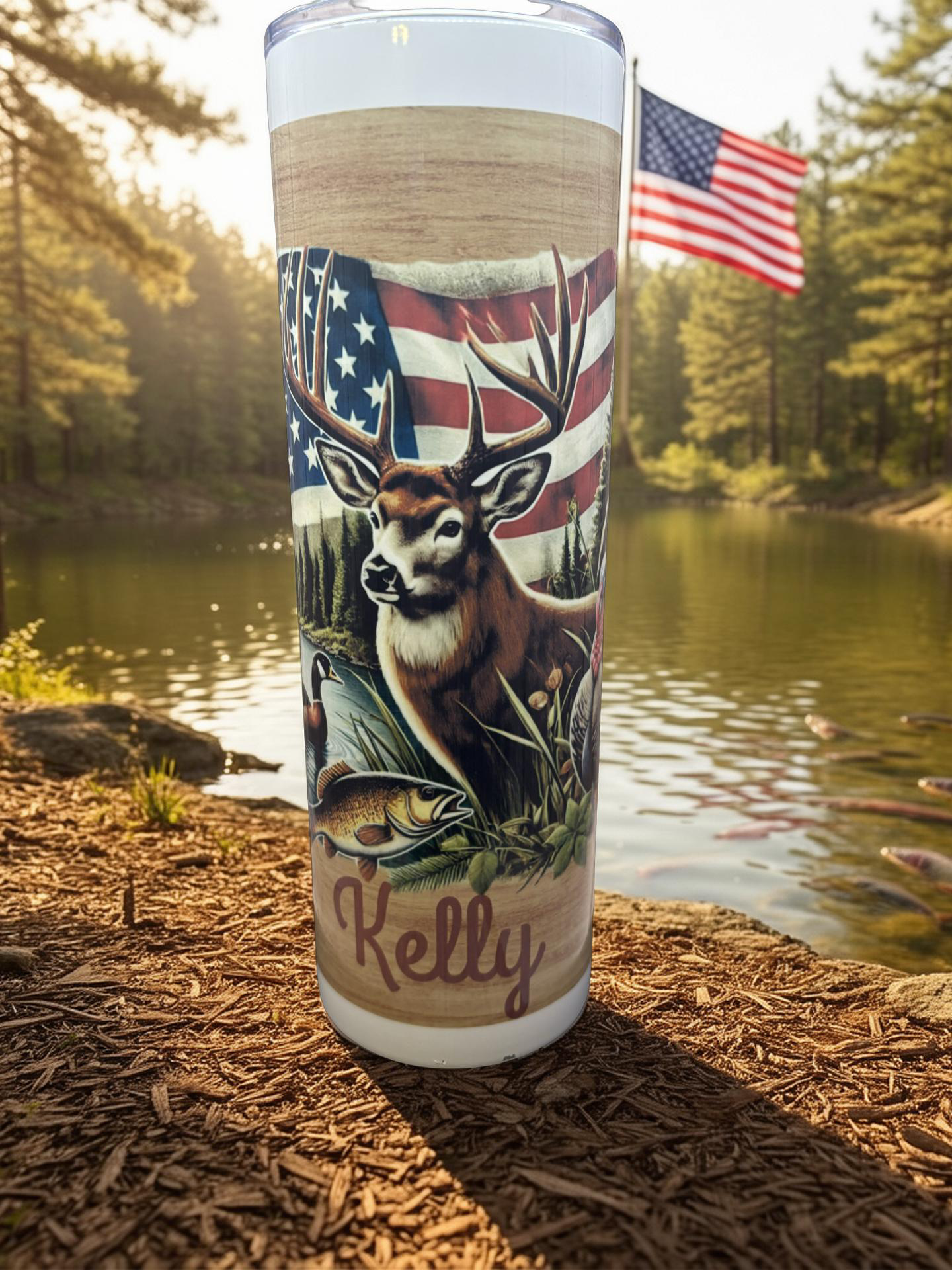 "Custom 30 oz stainless steel skinny tumbler with full-color wrap-around sublimation design,
