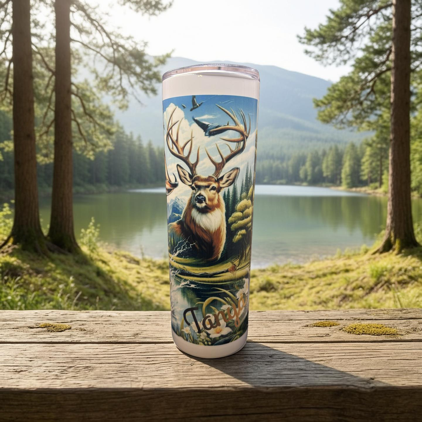 "Custom 30 oz stainless steel skinny tumbler with full-color wrap-around sublimation design,