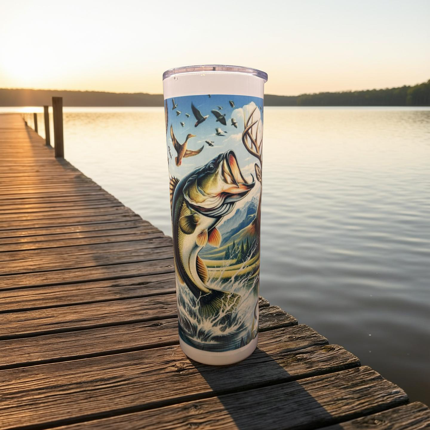 "Custom 30 oz stainless steel skinny tumbler with full-color wrap-around sublimation design,