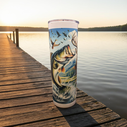 "Custom 30 oz stainless steel skinny tumbler with full-color wrap-around sublimation design,