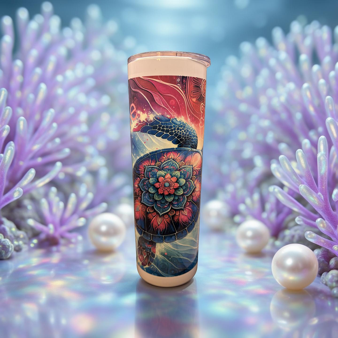 "Custom 30 oz stainless steel skinny tumbler with full-color wrap-around sublimation design,