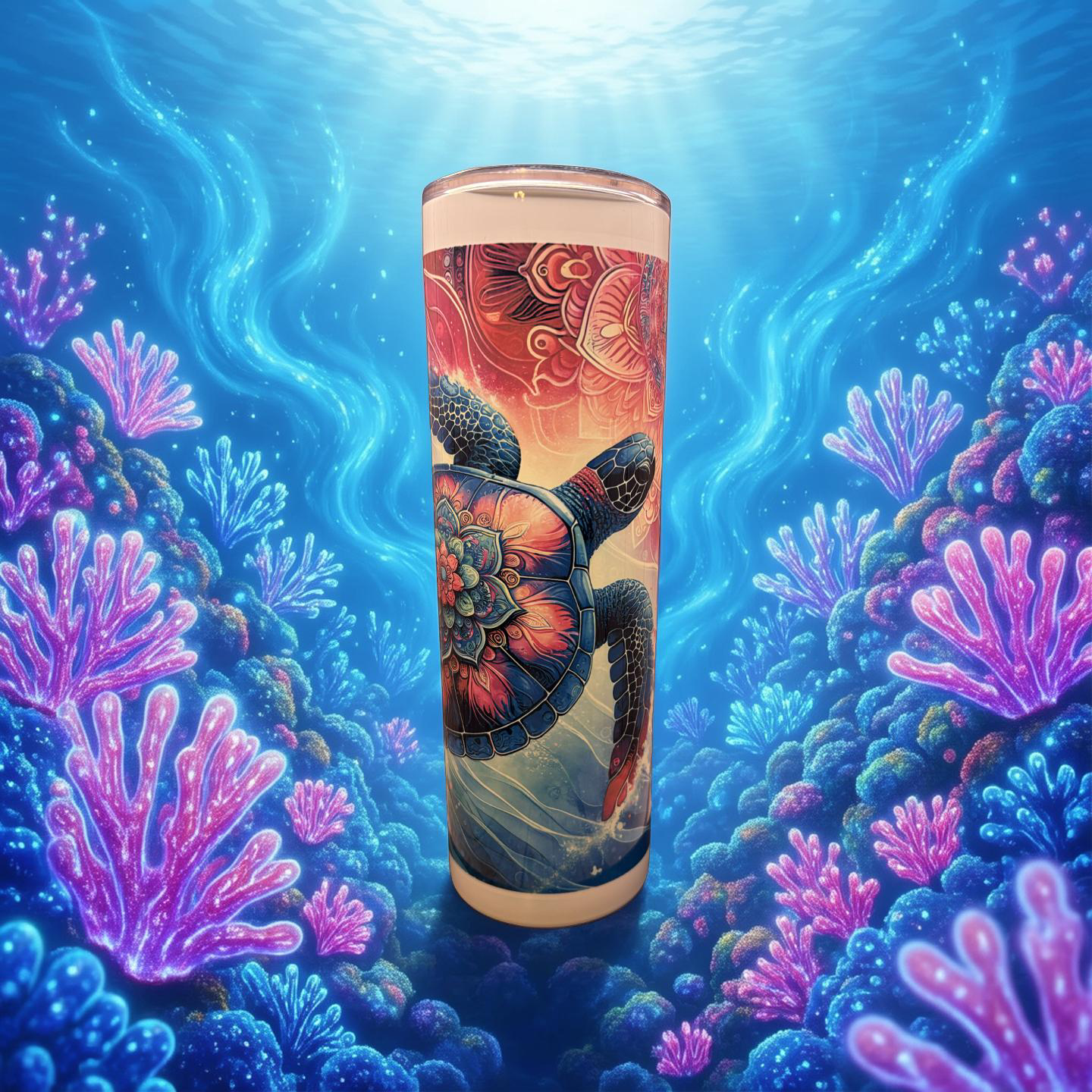 "Custom 30 oz stainless steel skinny tumbler with full-color wrap-around sublimation design,