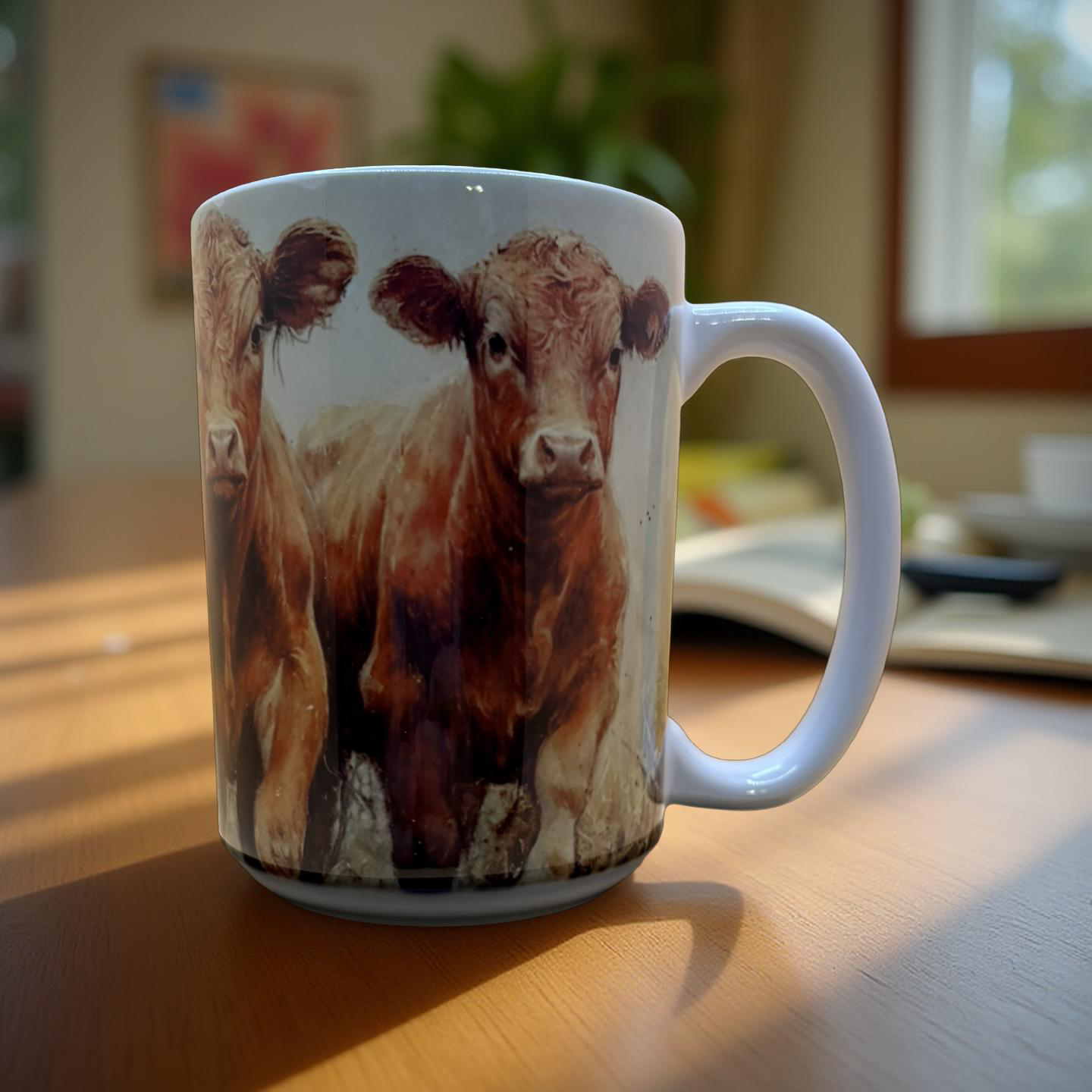 Custom 15 oz ceramic coffee mug with full-color sublimation design,