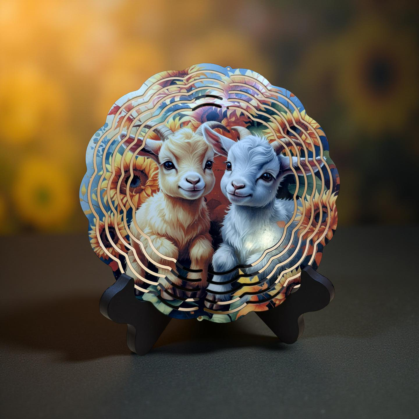 Custom 8 inch sublimation wind spinner with full-color personalized design, hanging outdoors