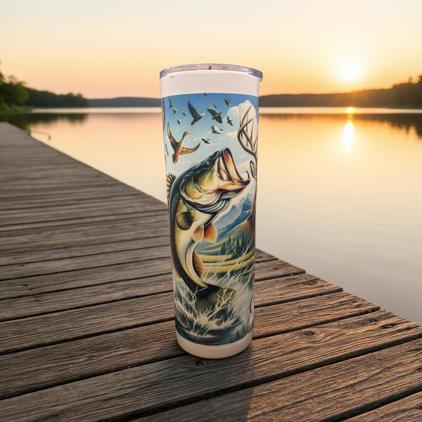 "Custom 30 oz stainless steel skinny tumbler with full-color wrap-around sublimation design,