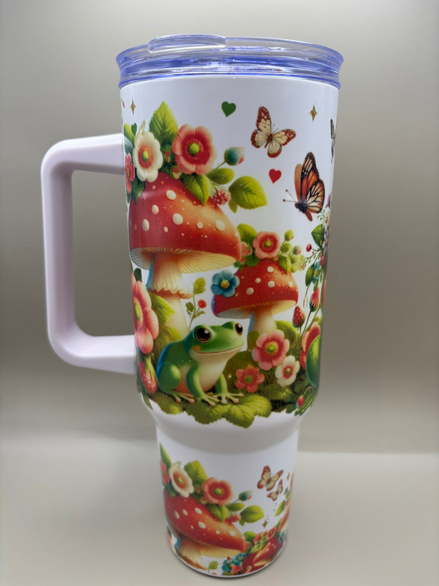 Custom 40 oz stainless steel sublimation tumbler with full-color wrap-around design, front view