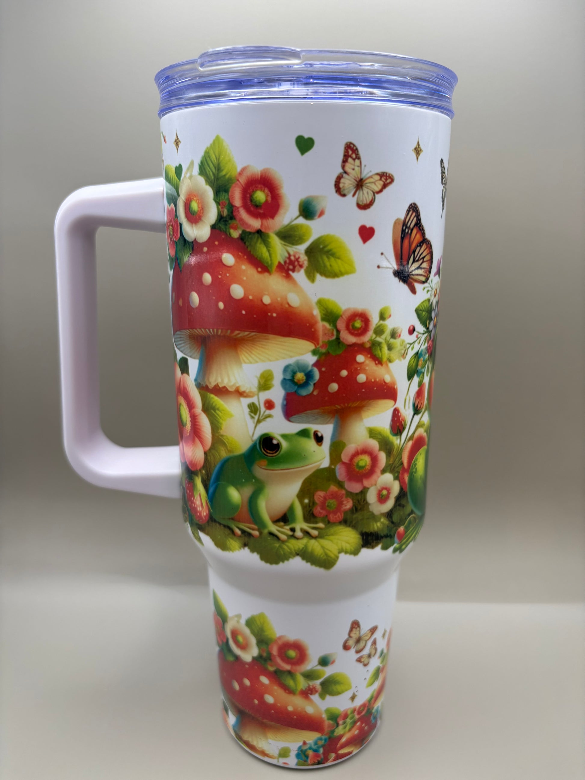 Custom 40 oz stainless steel sublimation tumbler with full-color wrap-around design, front view