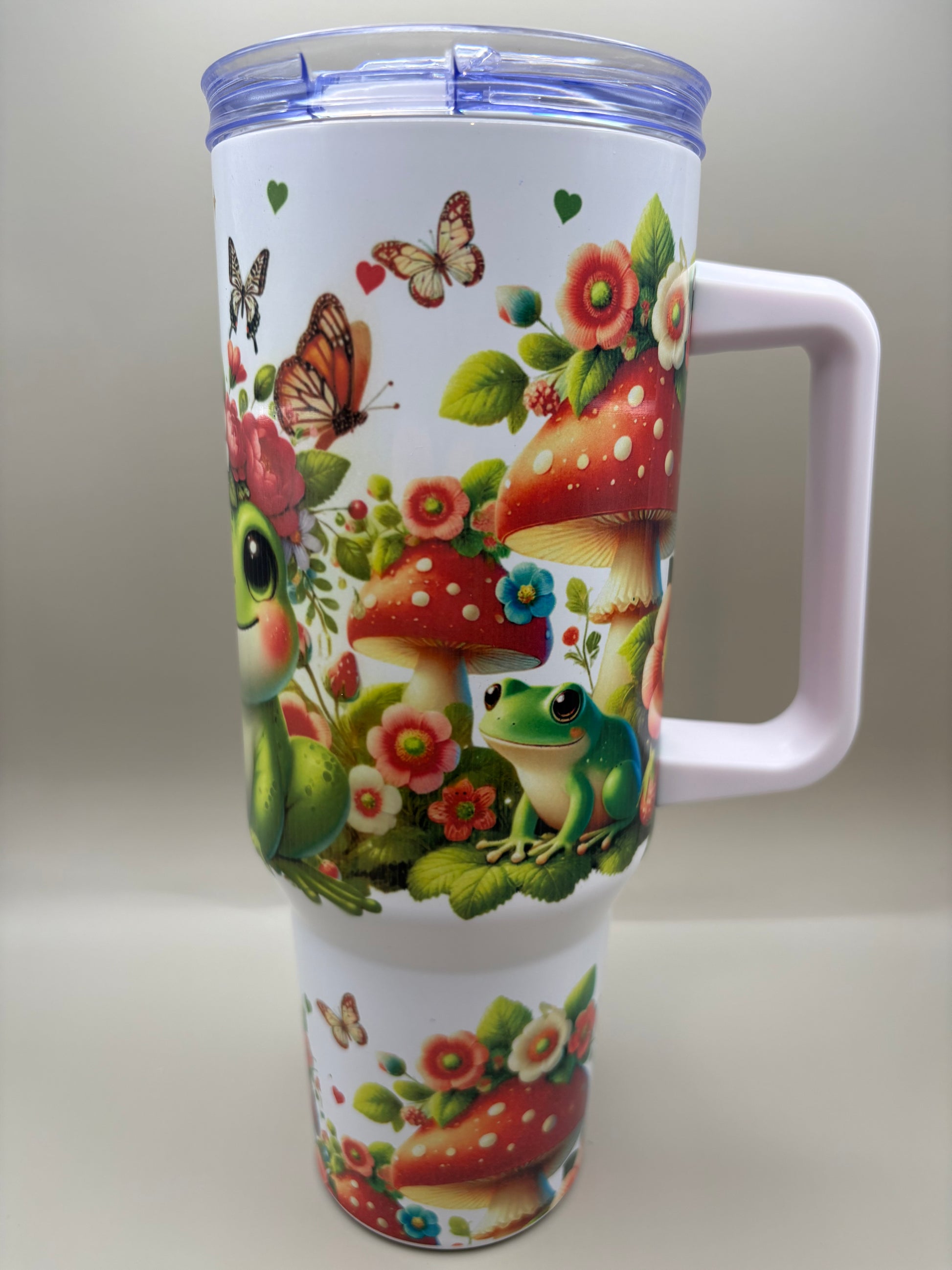 Custom 40 oz stainless steel sublimation tumbler with full-color wrap-around design, front view