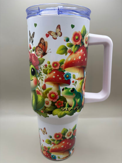 Custom 40 oz stainless steel sublimation tumbler with full-color wrap-around design, front view