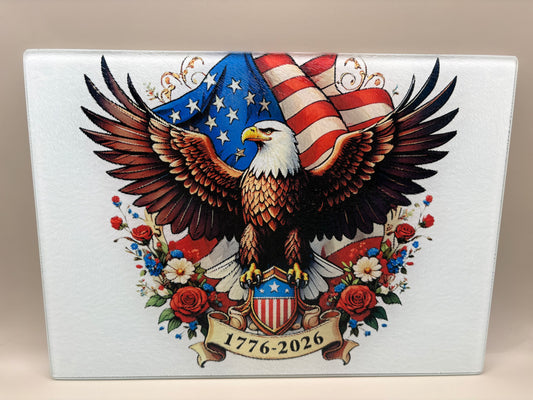 "Premade 8x11 glass cutting board with vibrant sublimation design