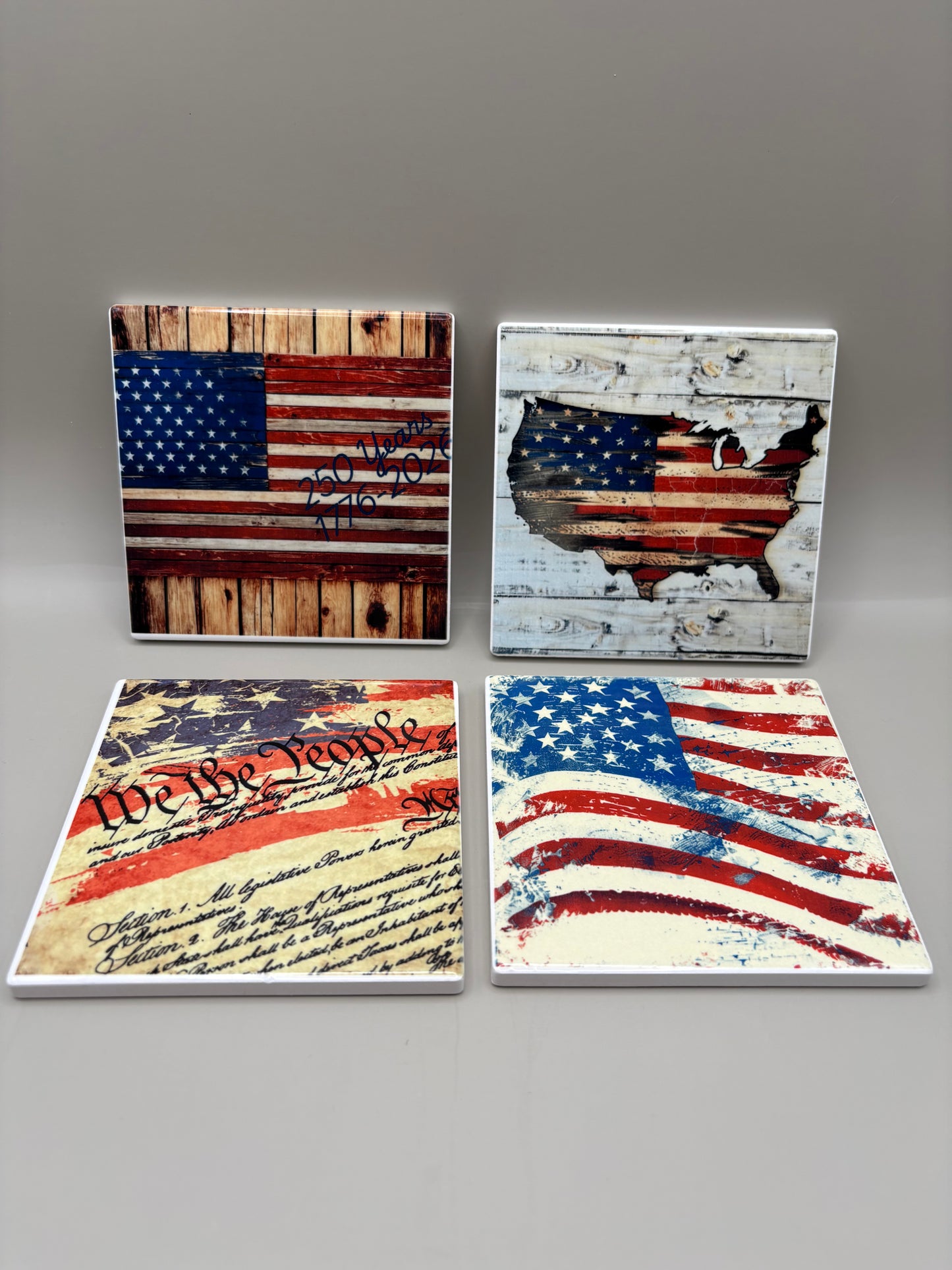 Premade square coasters set of 4 with vibrant sublimation designs,