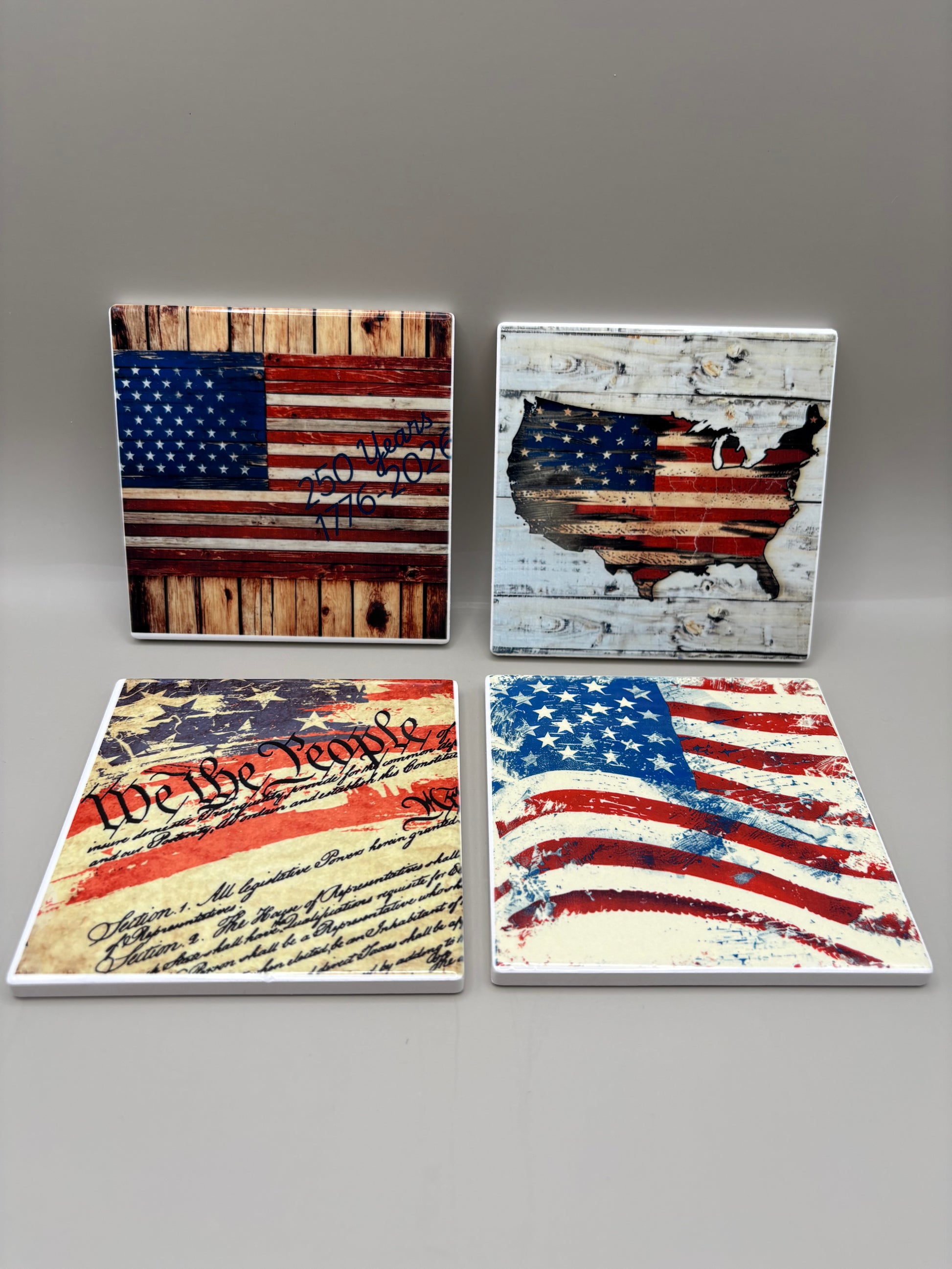 Premade square coasters set of 4 with vibrant sublimation designs,