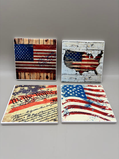 Premade square coasters set of 4 with vibrant sublimation designs,