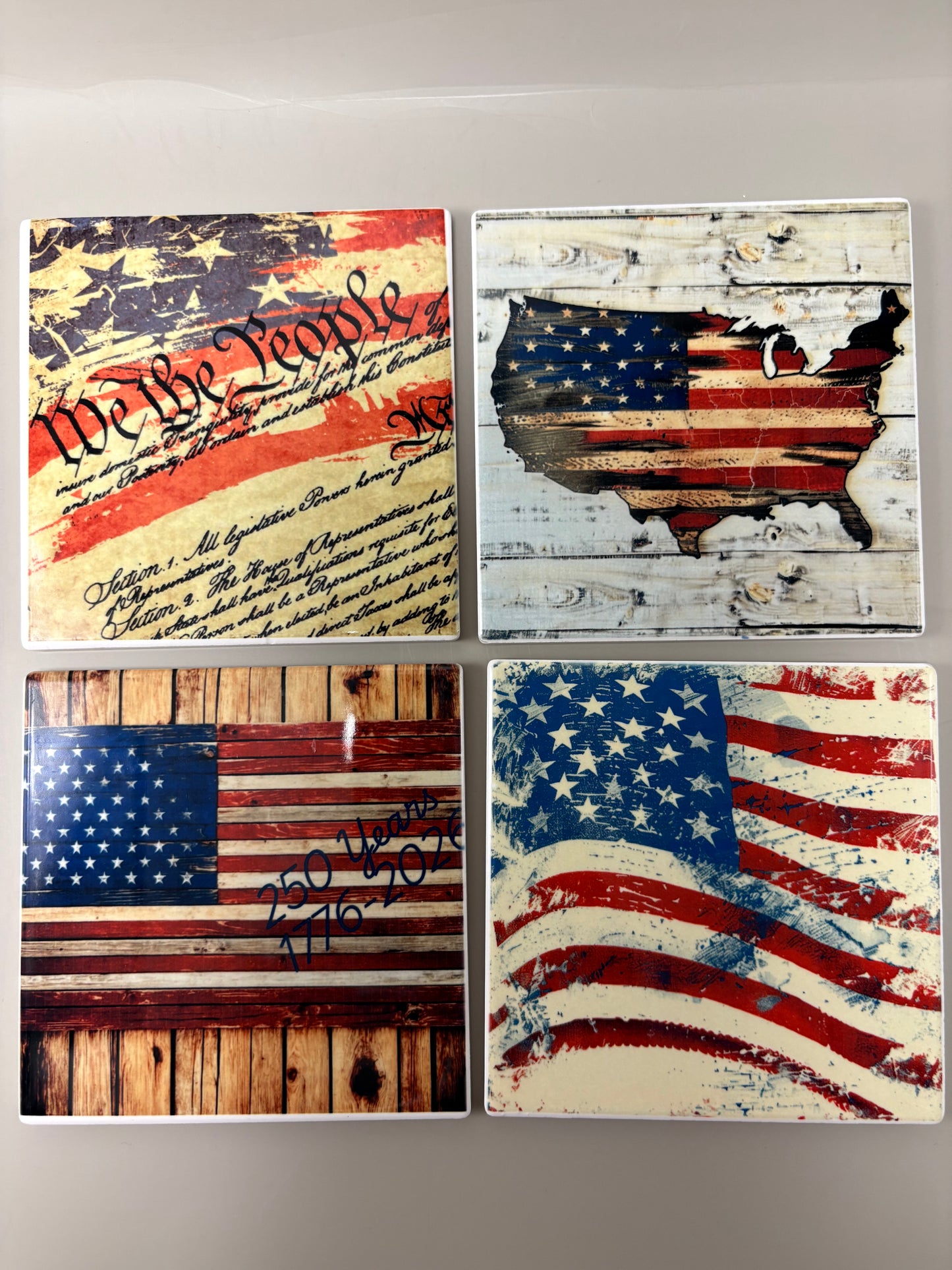 Premade square coasters set of 4 with vibrant sublimation designs,