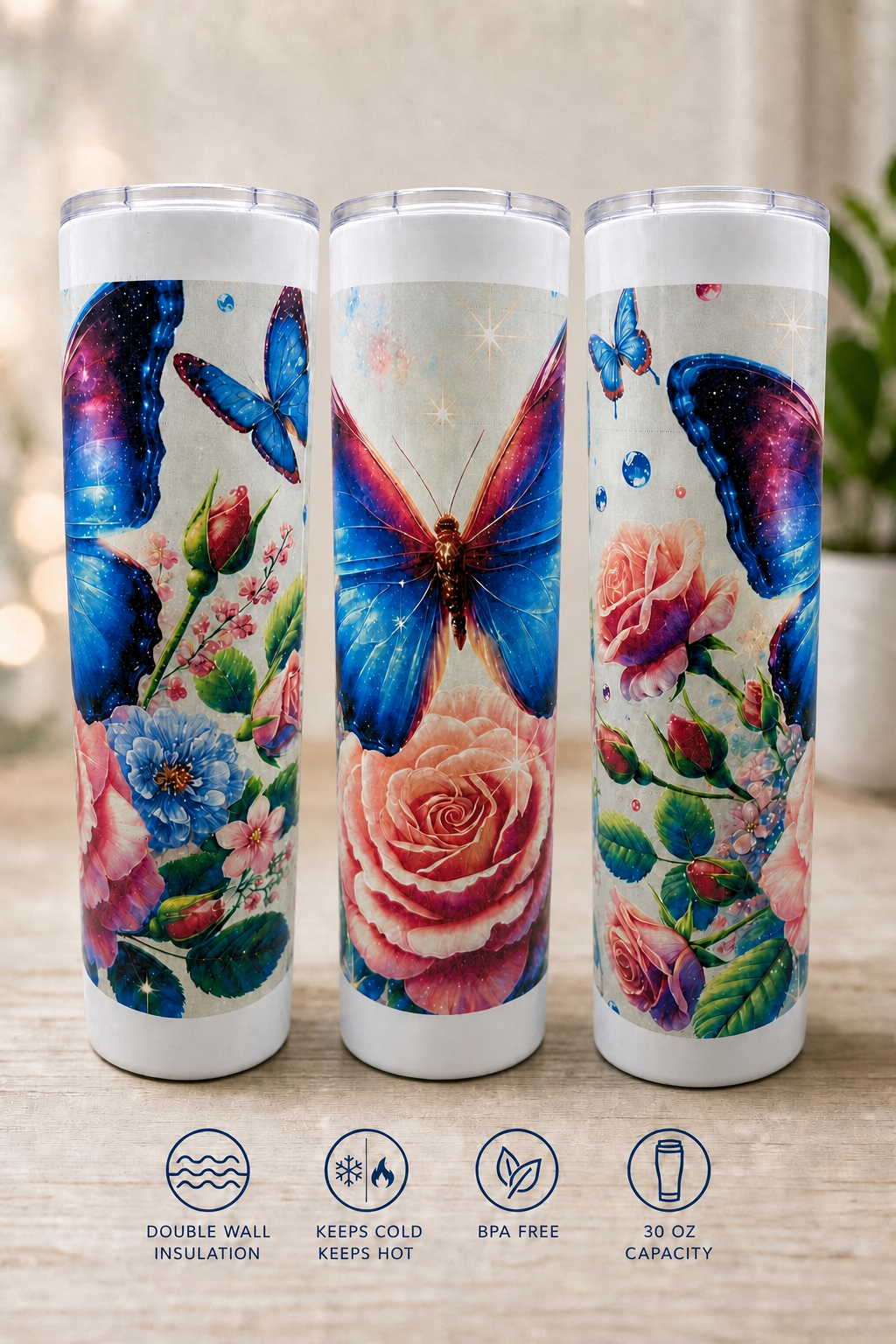 "Custom 30 oz stainless steel skinny tumbler with full-color wrap-around sublimation design,