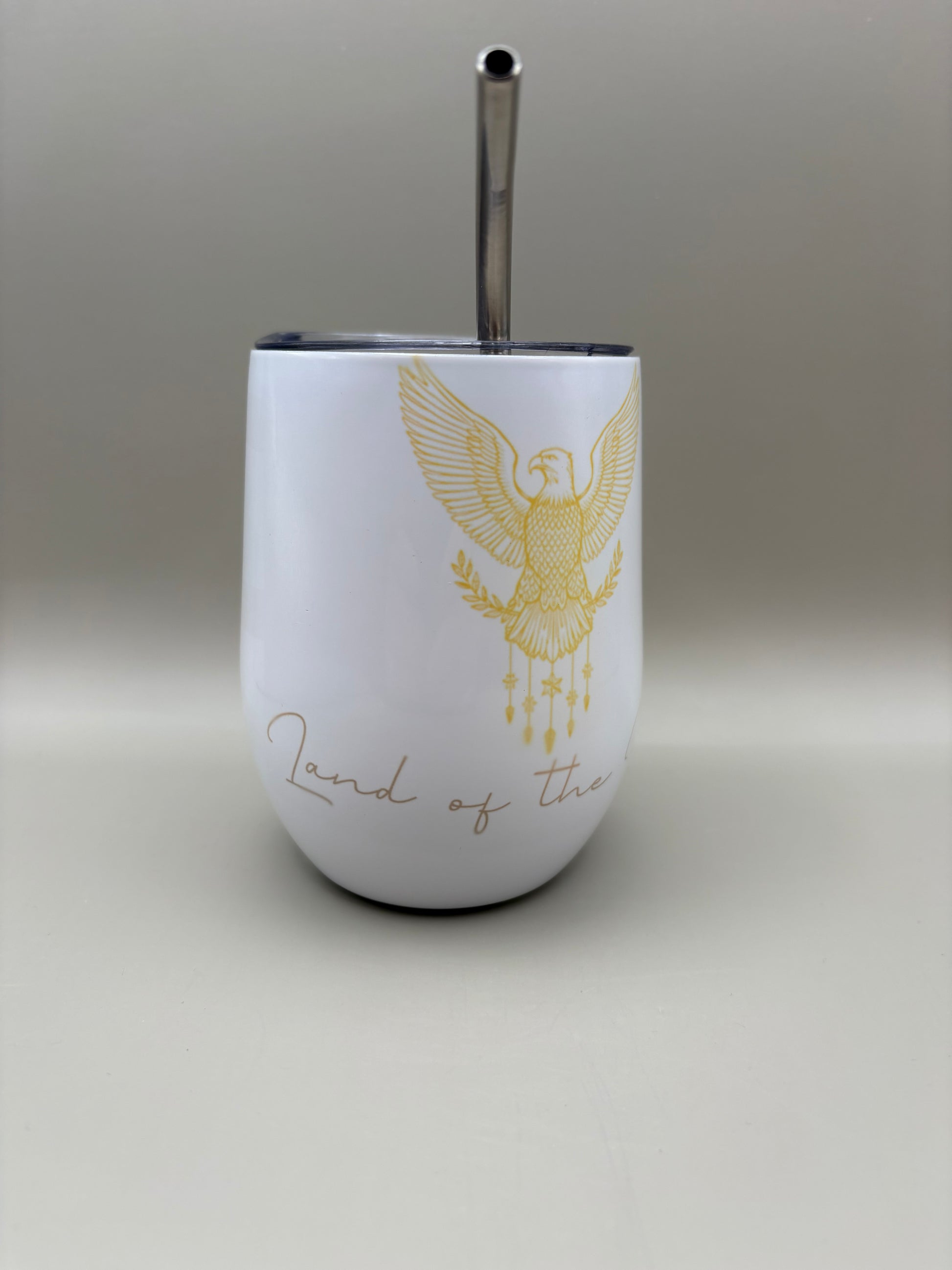 Custom 12 oz stainless steel wine tumbler with personalized design