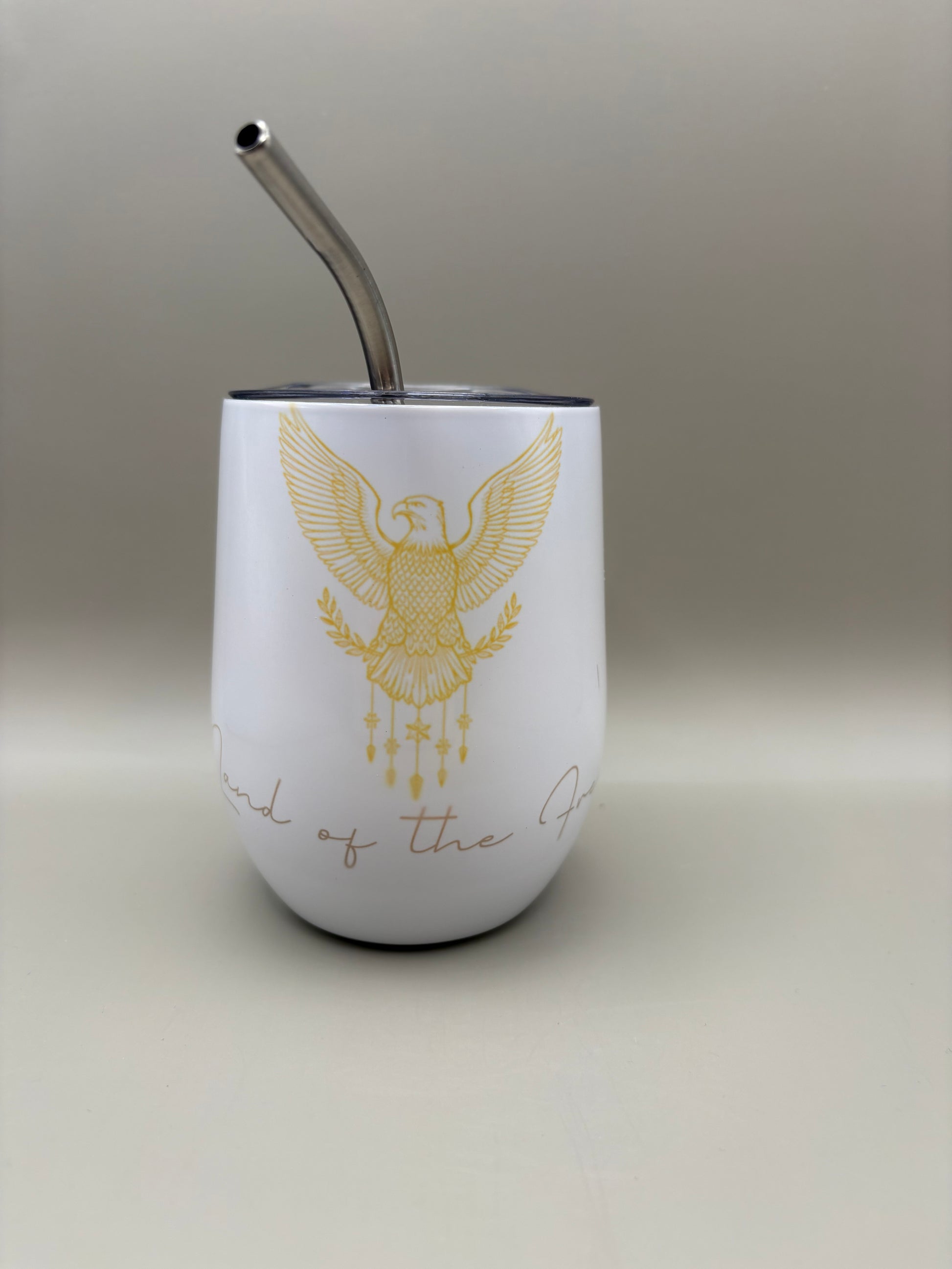 Custom 12 oz stainless steel wine tumbler with personalized design