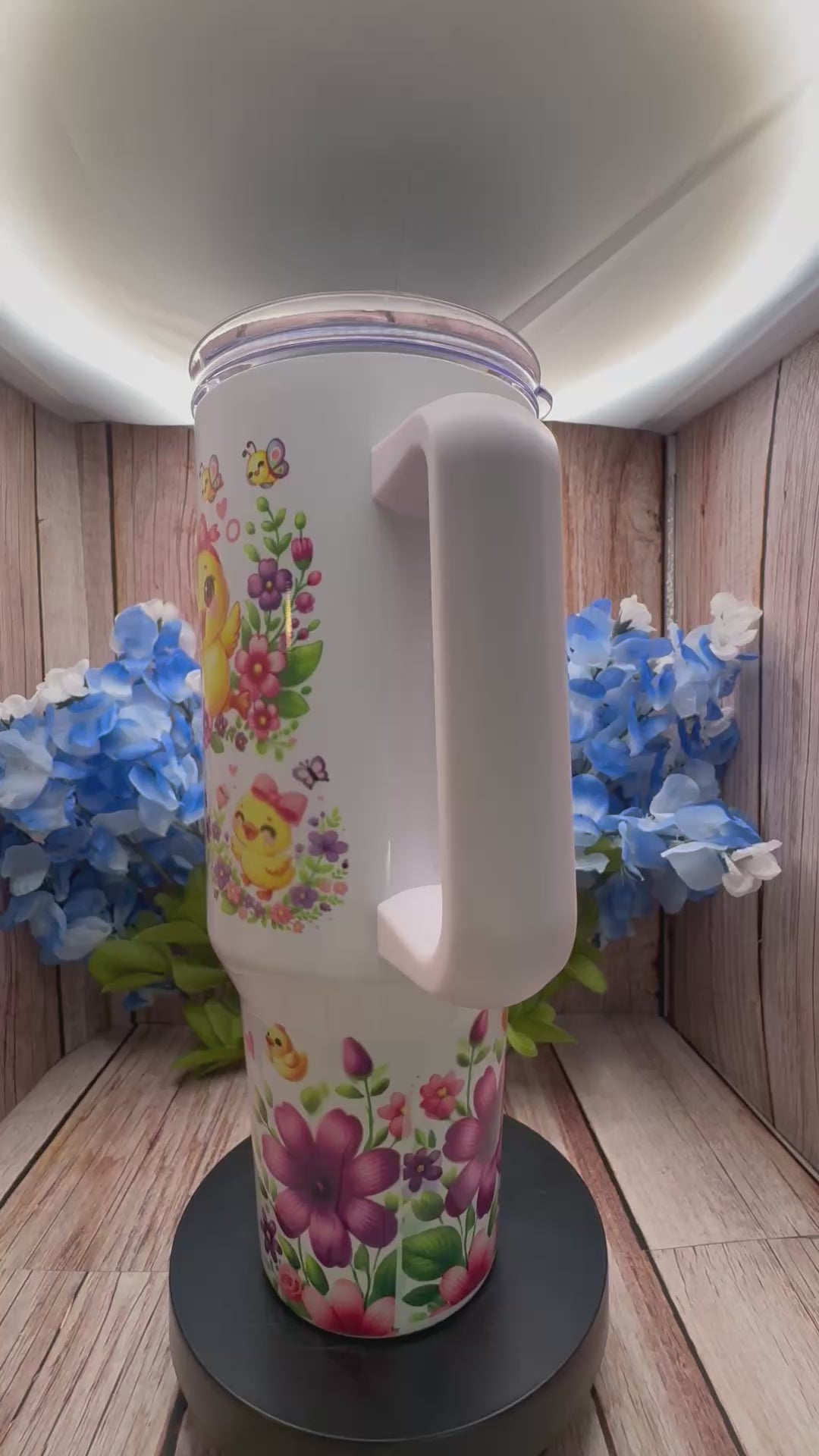 Custom 40 oz stainless steel sublimation tumbler with full-color wrap-around design, front view